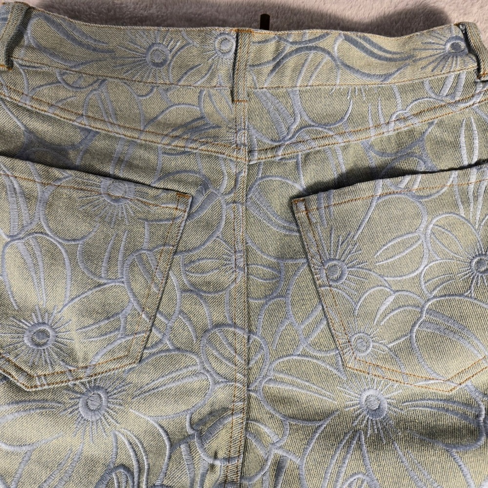Cynthia Rowley Floral Eyelet Cutout Wide Leg Denim Pants Light Wash 28 - Picture 7 of 15
